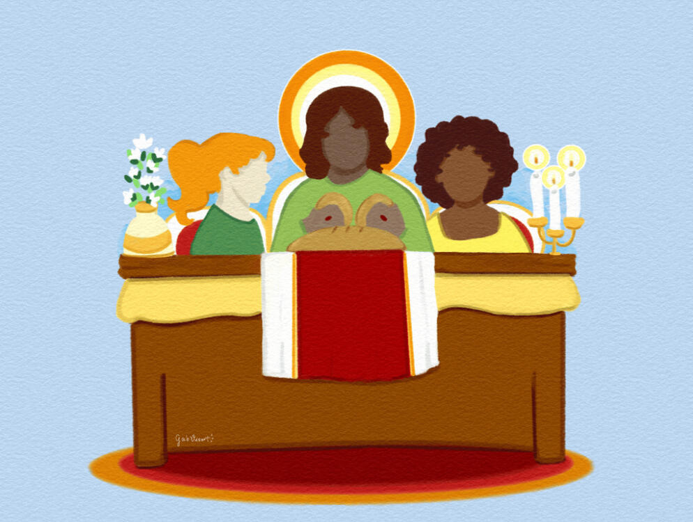 À Mesa com Jesus | Ilustração feita com gouache / guache no Clip Studio Paint