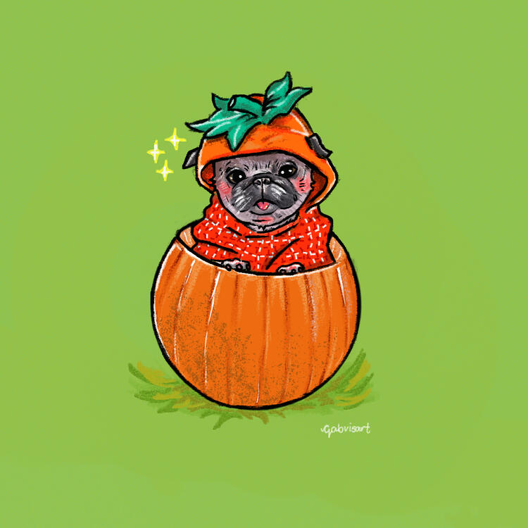 Pugpkin | Ilustração digital feita com giz no Clip Studio Paint