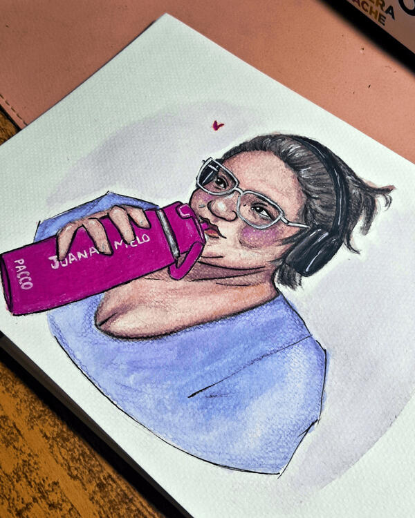 Retrato | Presente de aniversário personalizado, folha A5, em aquarela e lápis de cor