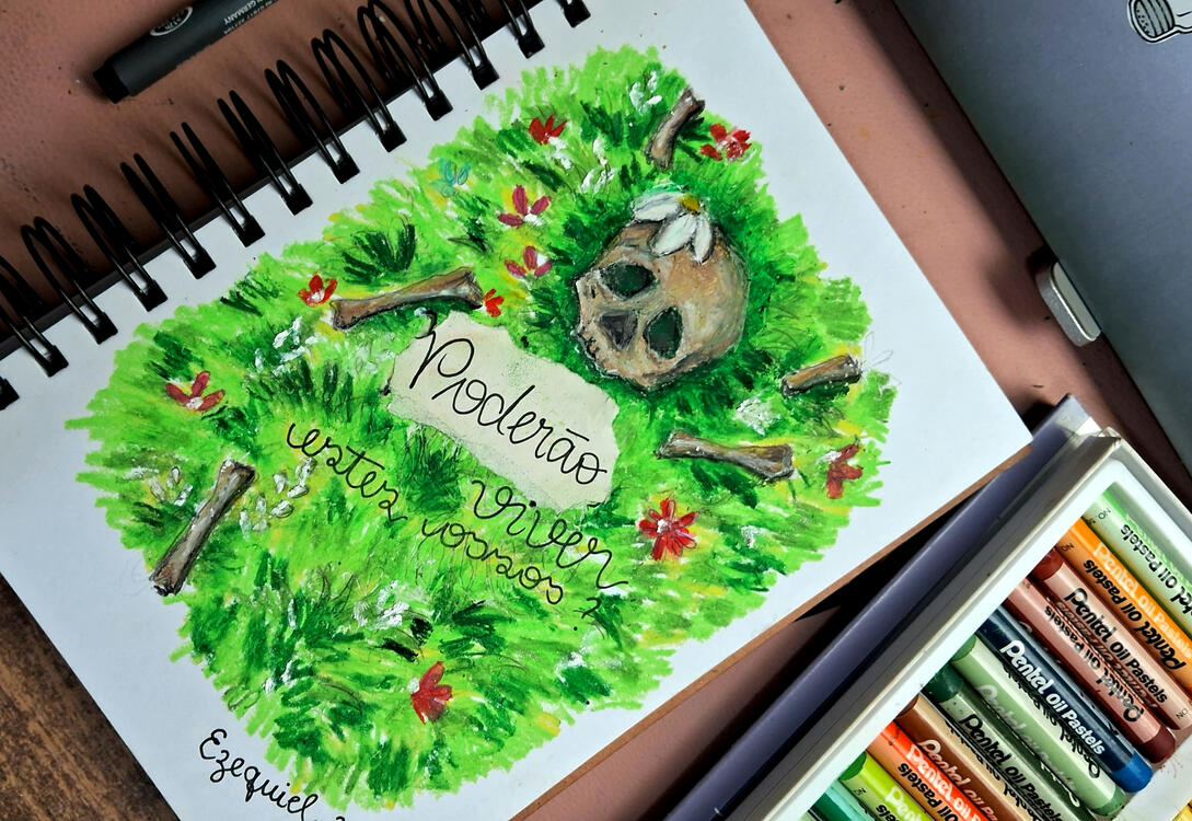 Ezequiel | Ilustração feita com giz oleoso, folha A5, 190g, inspirada em um versículo bíblico