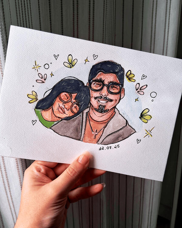 W & G | Ilustração em aquarela, folha A5, 250g, para comemoração de aniversário de namoro W & G | Ilustração em aquarela, folha A5, 250g, para comemoração de aniversário de namoro